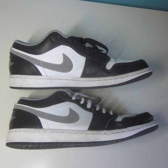 Nike Mens Air Jordan 1 Low 553558 Size 10 Black / Gray Leather Sneakers  w/ Flaw main image 15